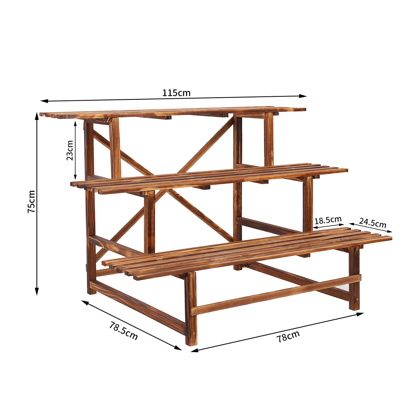 Large 3 Tier Stair Style Wood Plant Stand Patio Rack Outdoor/Indoor Garden Shelf