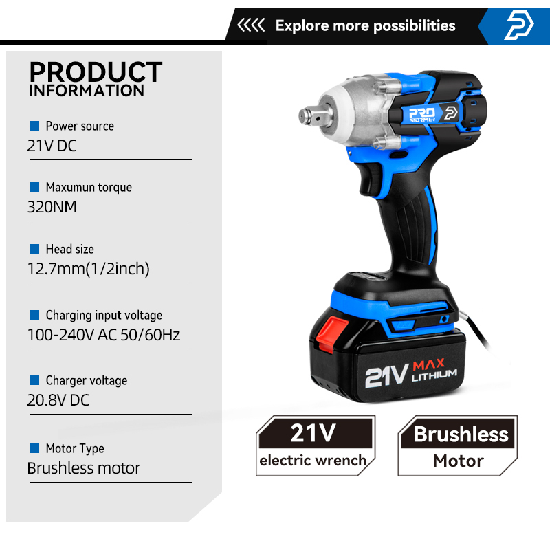 Electric Impact Wrench 21V Brushless Wrench Socket 4000Mah Li-Ion Battery Hand Drill Installation Power Tools by