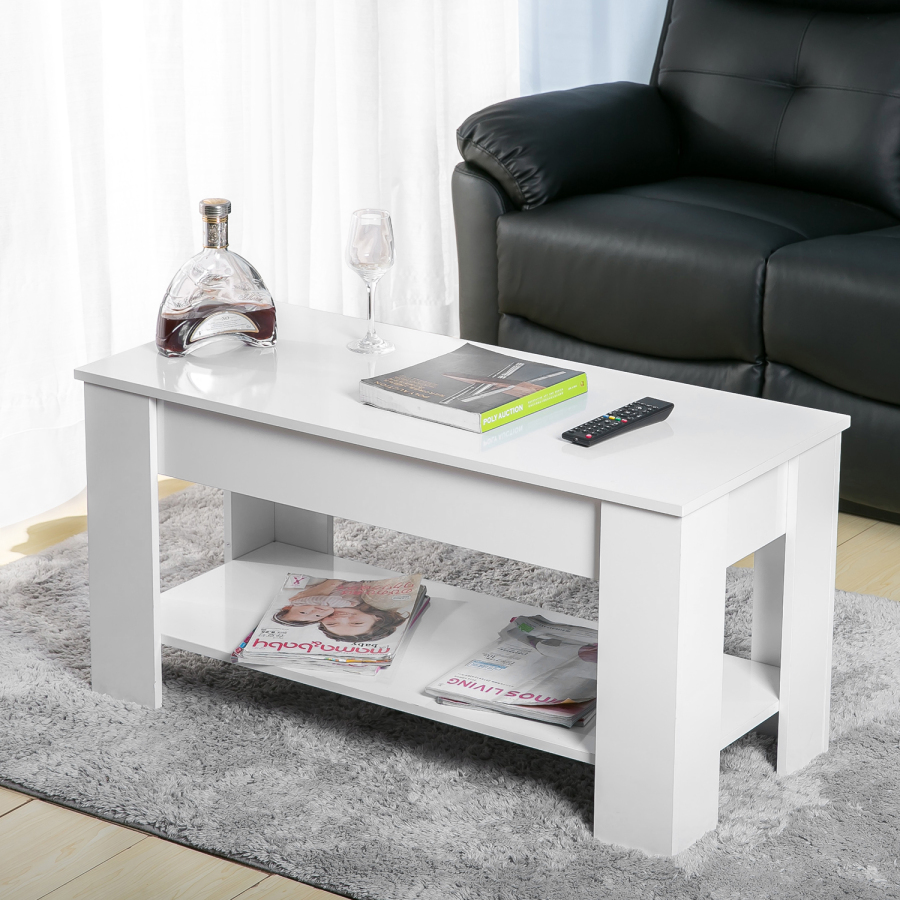 Lift Top Coffee Table with Hidden Compartment and Storage Shelf Rising Table Top for Living Room Reception Room