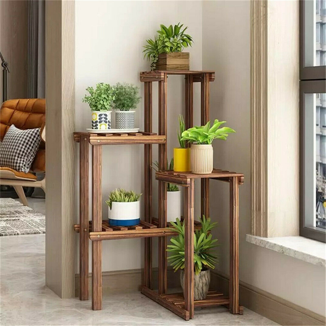 Plant Corner Stand 6 Tier Wood Shelf Indoor Outdoor Garden Patio Displaying Shelves Rack for Flowers Succulents Planter Pots