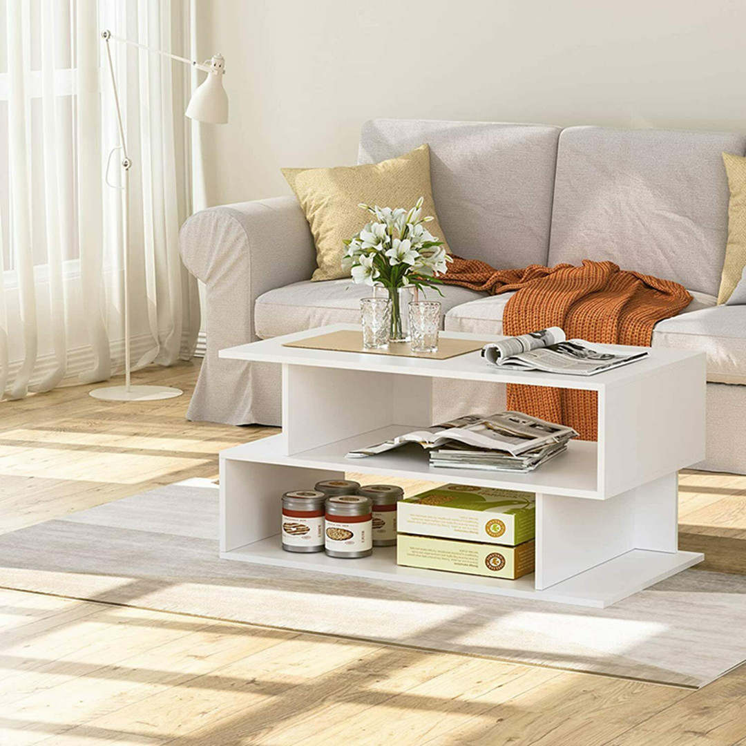 2 Tier Side/Coffee Table Rectangular Open Storage Shelf Living Room 90X50X45Cm