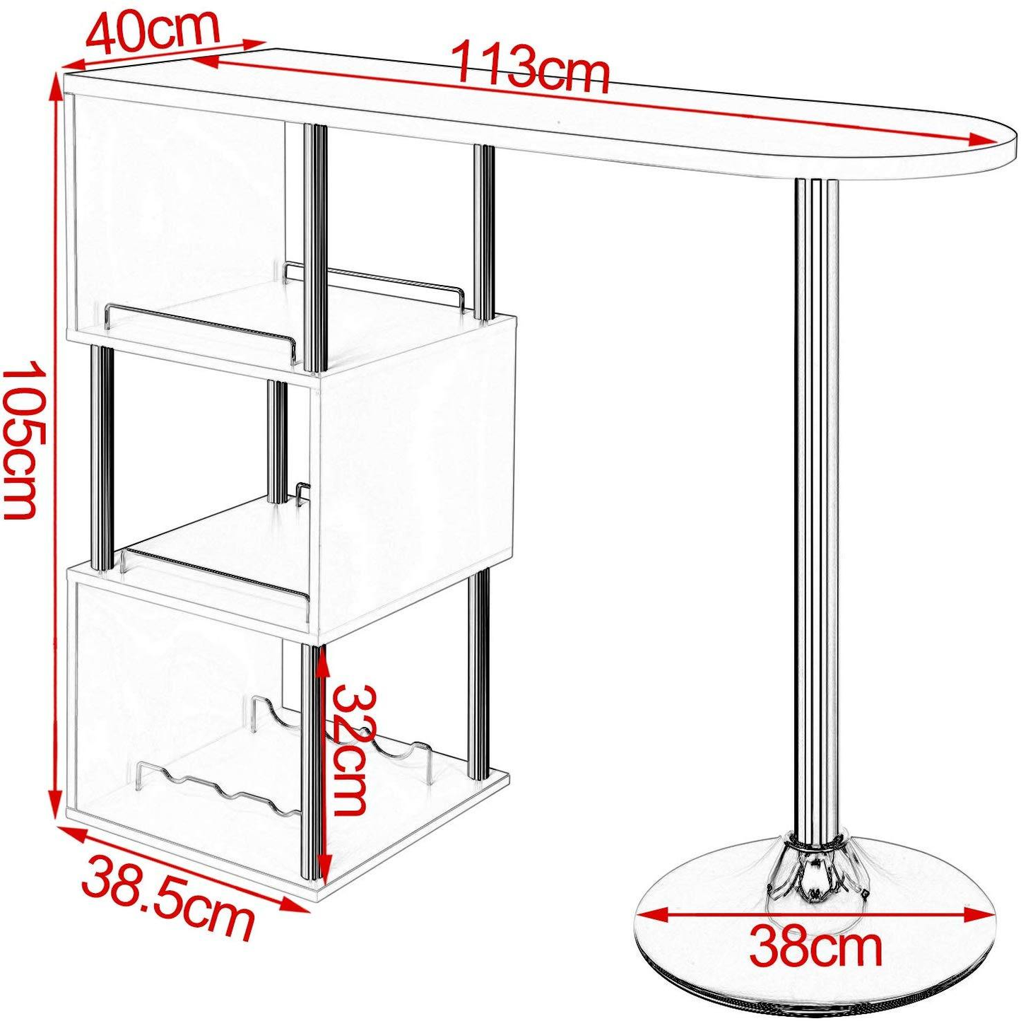 Light Luxury Modern Minimalist Bar Table, Bar Table, Dining Table, with Three Shelf Space Wine Rack-Mdf and Metal Black