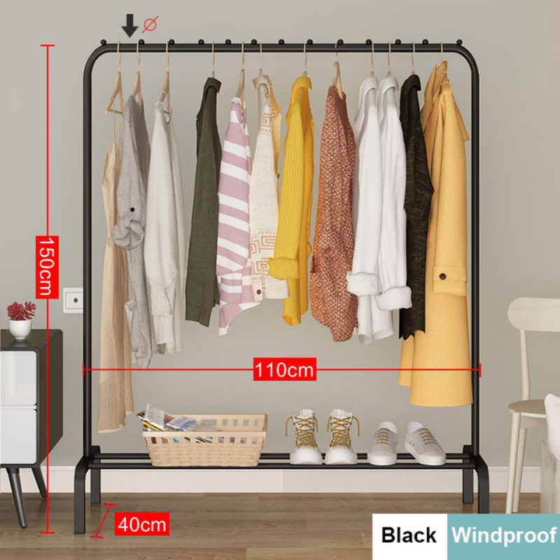 Coat Rack Garment Rack Free-Standing Clothes Hanger with Top Rod Clothes Shelves Storage Wardrobe Hanger Floor Cloth Drying Rack