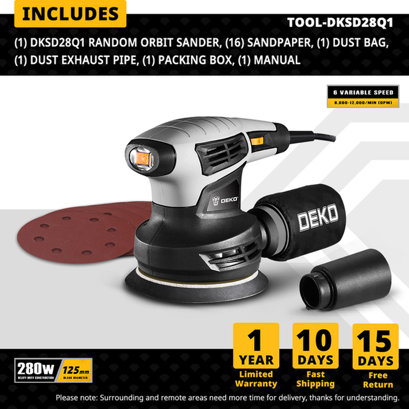 280W/320W/350W Random Orbit Sander with 8 Hole 125Mm Sandpaper and Variable Speed Sander Power Tools (DKSD28Q1)