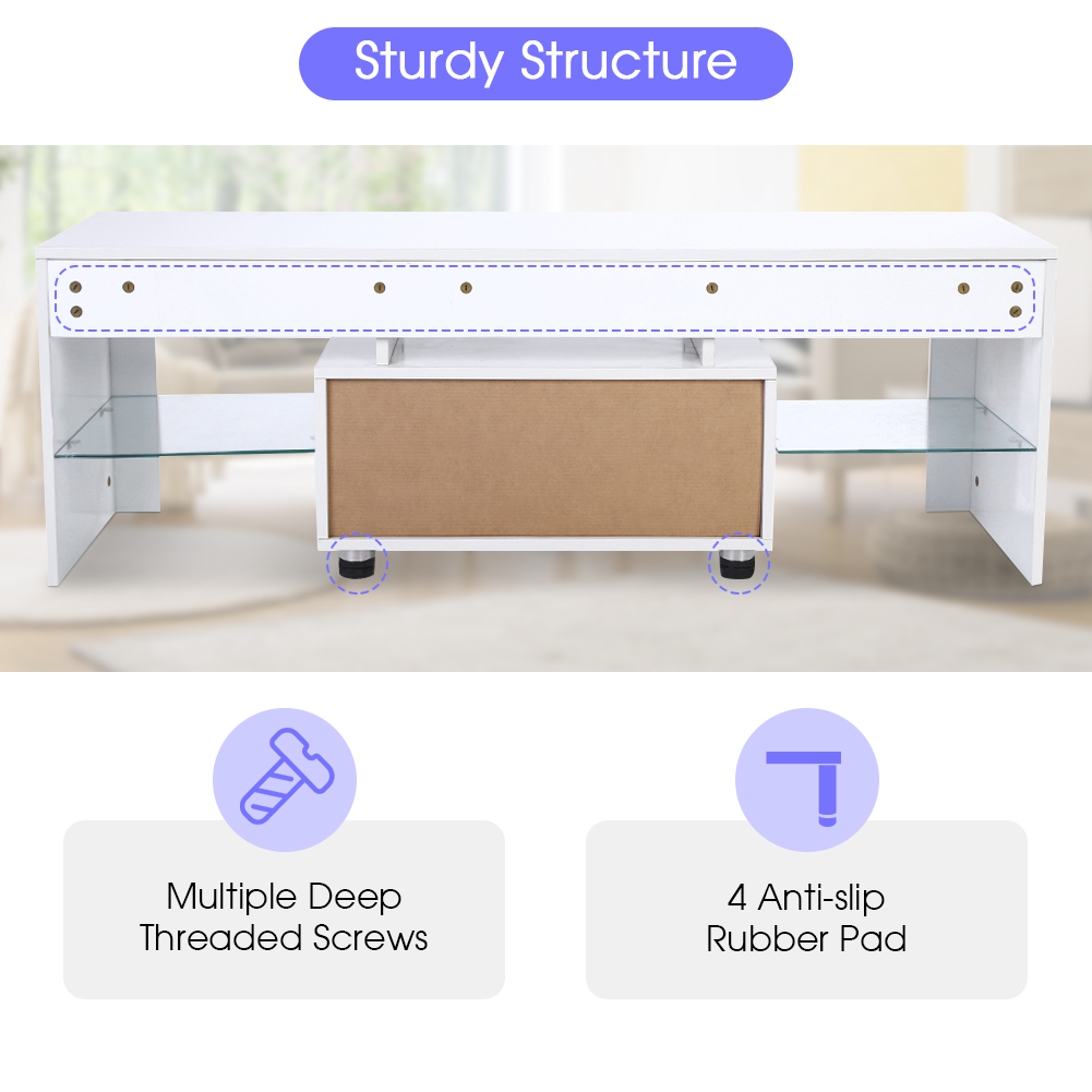 Modern TV Cabinet Unit Entertainment Stand with LED Strip Remote Control Home Decor TV Table Stand