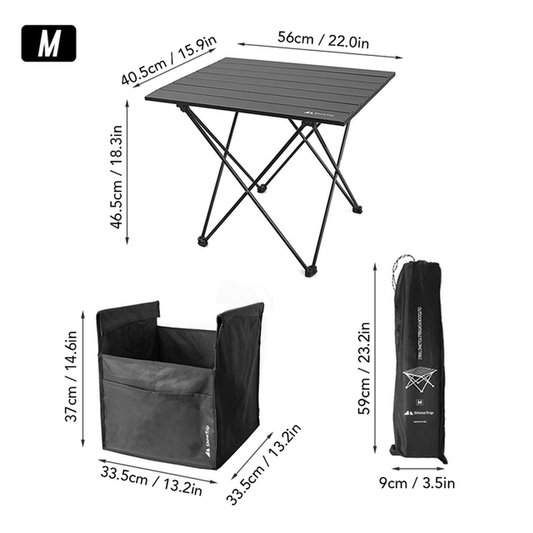 Outdoor Folding Aluminium Table with Seat Pocket Camping Picnic Desk with Waterproof Tableware Clothes Storage Bag Backyard Use