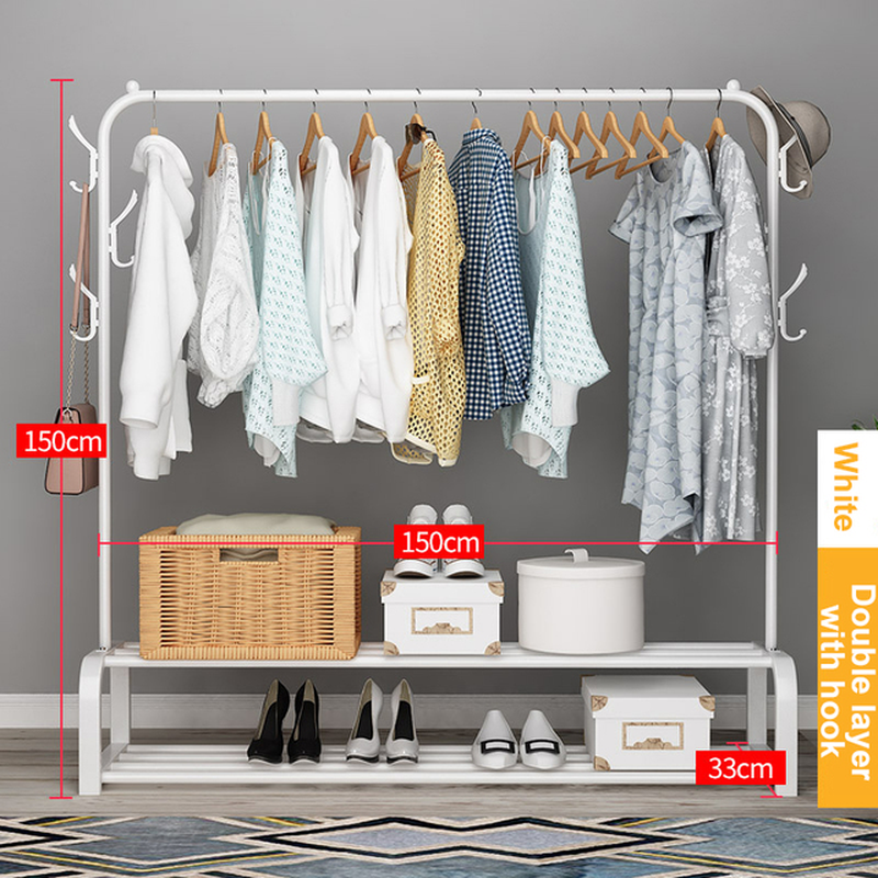 Coat Rack Garment Rack Free-Standing Clothes Hanger with Top Rod Clothes Shelves Storage Wardrobe Hanger Floor Cloth Drying Rack