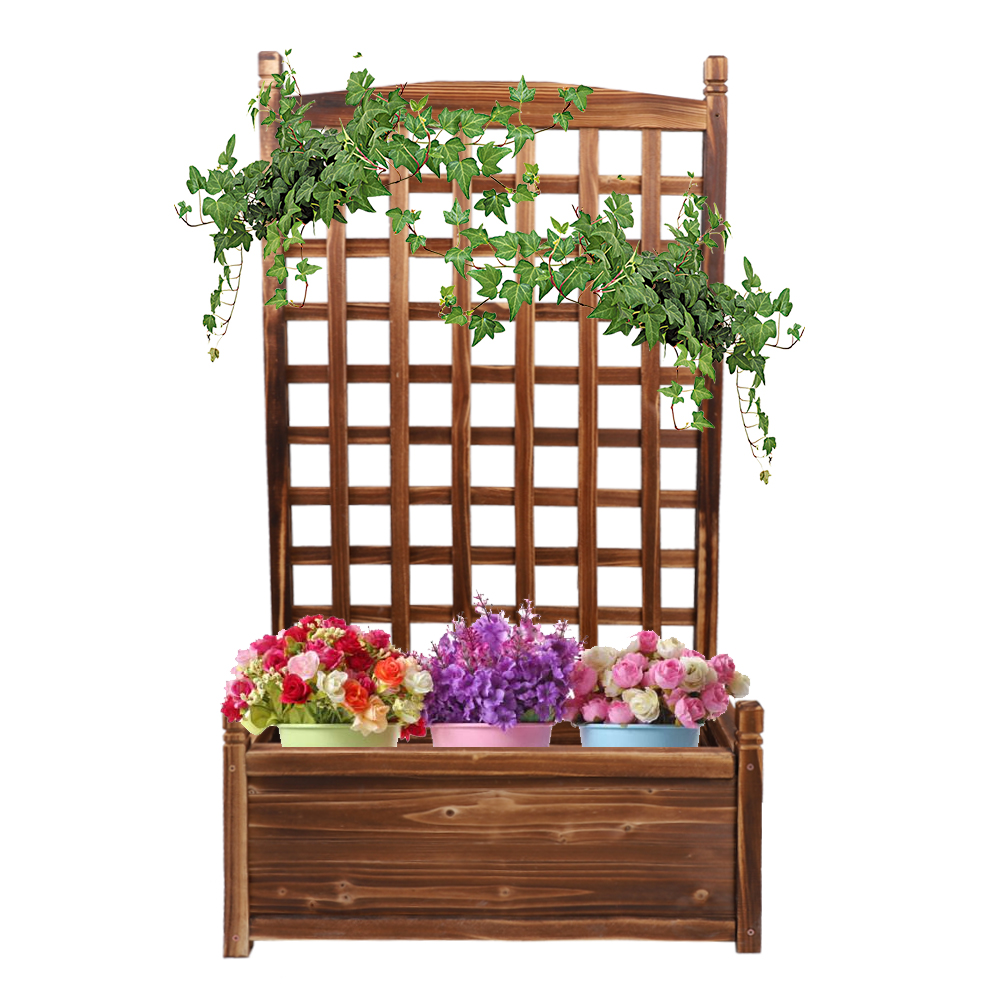 Large Wood Planter Free Standing Plant Raised Bed with Trellis for Garden Yard