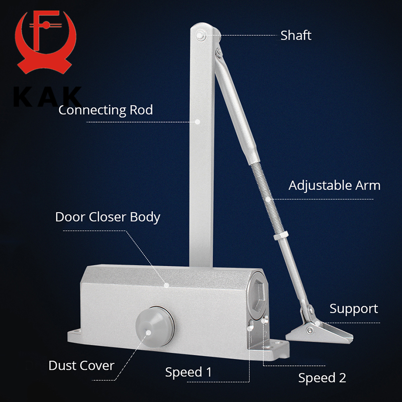 Automatic Door Closer 2 Spring Hydraulic Buffer Adjustable Door Stopper Speed Mute Closing for 25 to 80KG Door Hardware