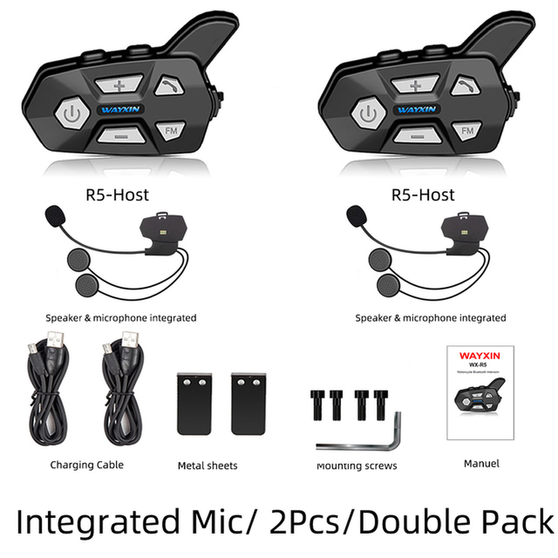 Bluetooth 5.0 Motorcycle Intercom Helmet 2 People 1200M Talking Universal Pairing Waterproof Interphone Headset FM Radio