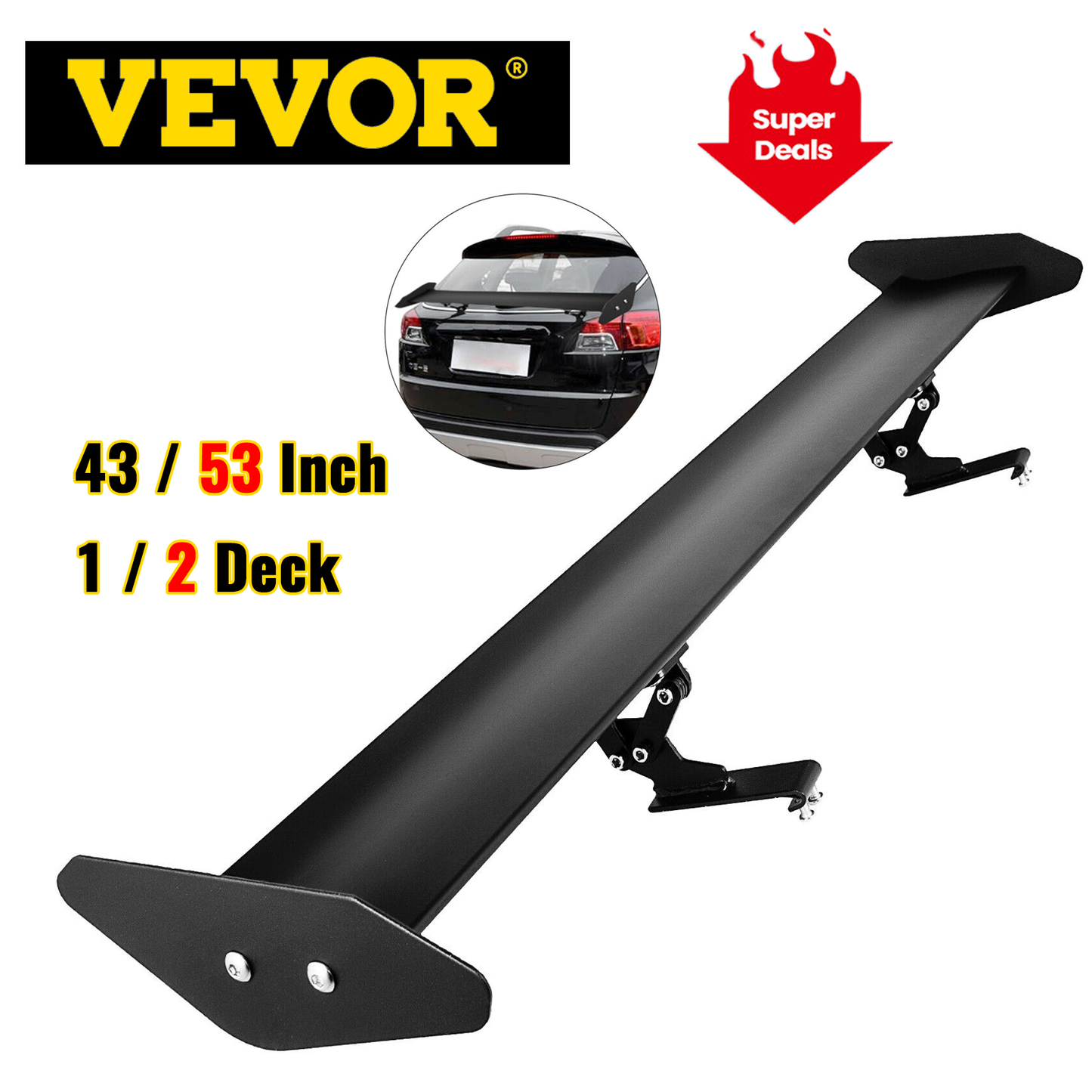 Universal Rear Wing Adjustable Brackets 43/53 in Aluminum Alloy Car Tuning Accessory Trunk Spoiler Wing