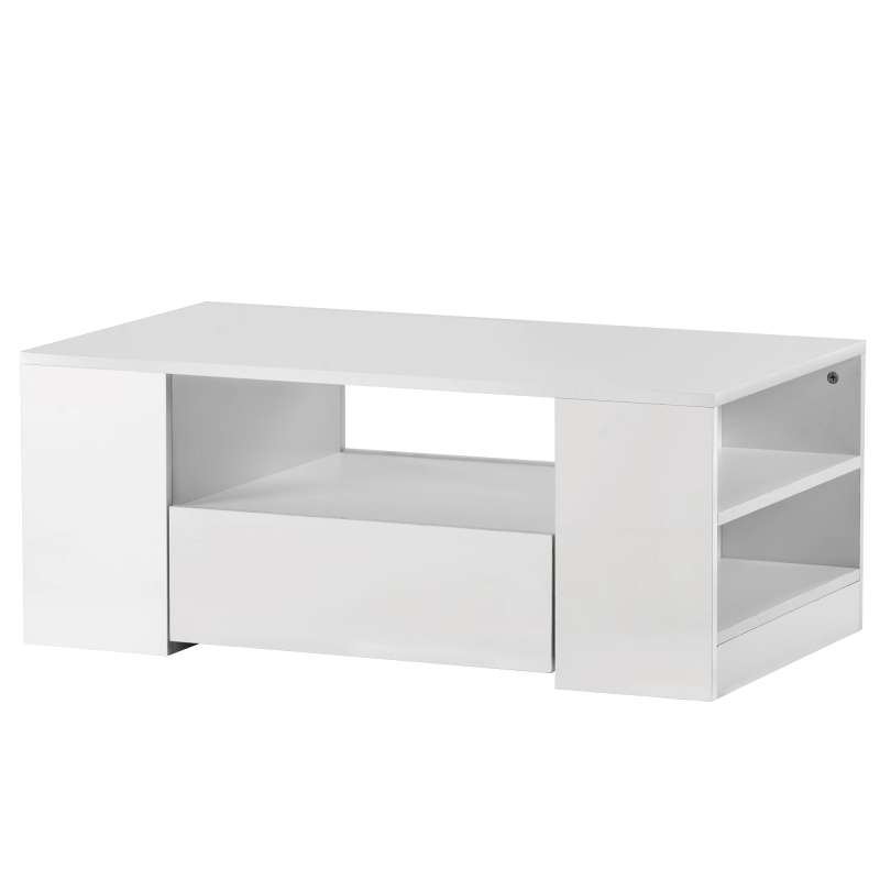 Modern Coffee Table High Gloss Living Room Furniture 2 Drawers and 2 Shelves Sofa Coffee Table Side Table（95 X 53 X 37Cm）