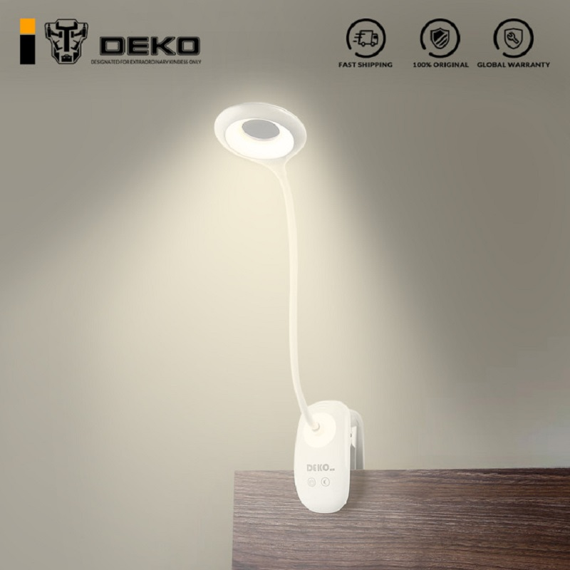 DEKO Table Lamp LED Desk Touch Switch Clip Study Reading Light USB Rechargeable Desktop Night Light Adjustable Brightness