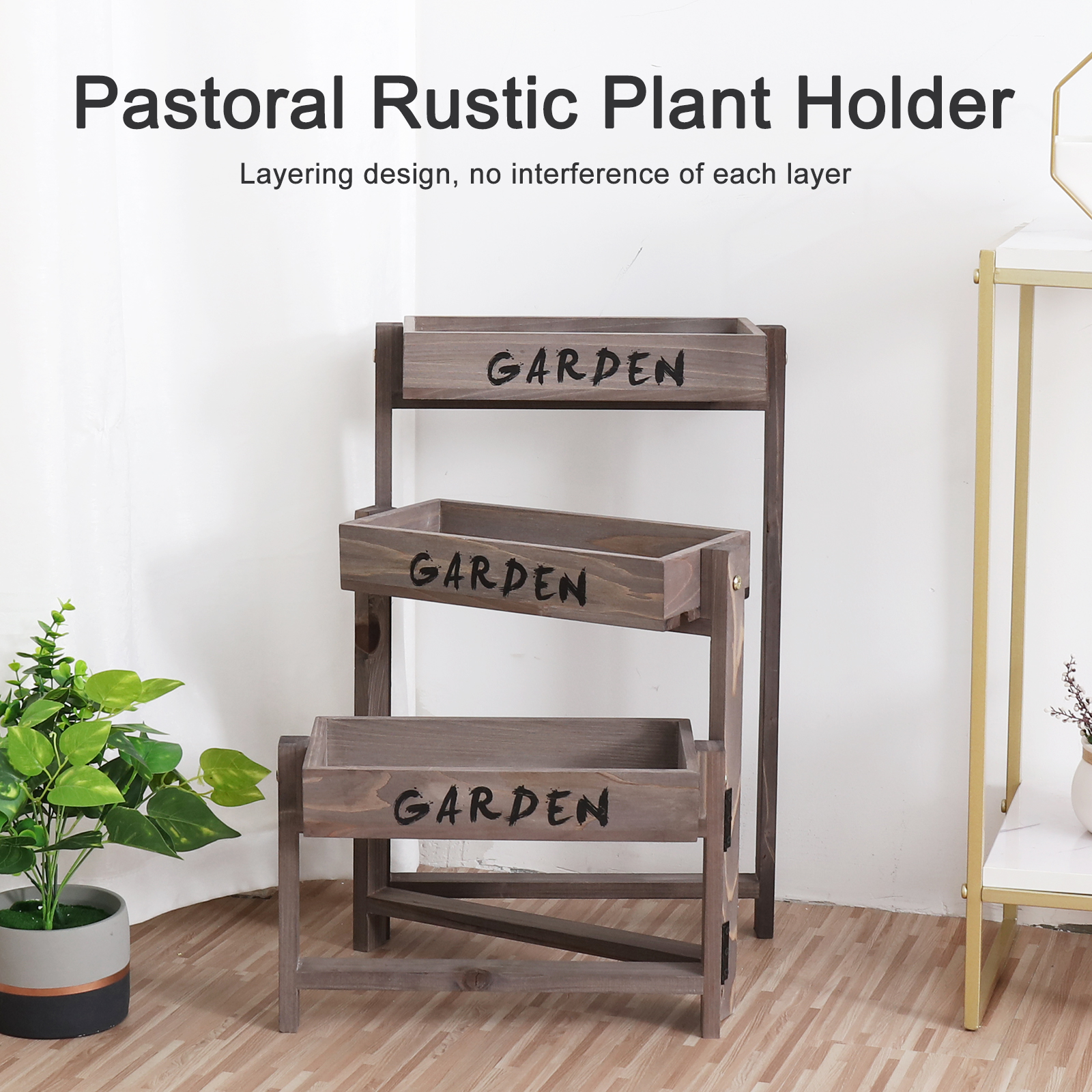 3 Tier Wooden Garden Plant Stand Vintage Herb Flower Succulent Holder Folding Display Shelf for Indoor Outdoor Yard Patio