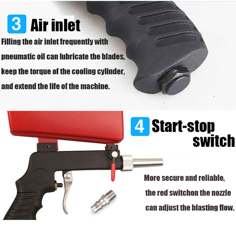 90Psi Portable Gravity Pneumatic Sandblaster Gun Lightweight Aluminium Handheld Blasting Device Spray Gun 700Cfm Power Tool