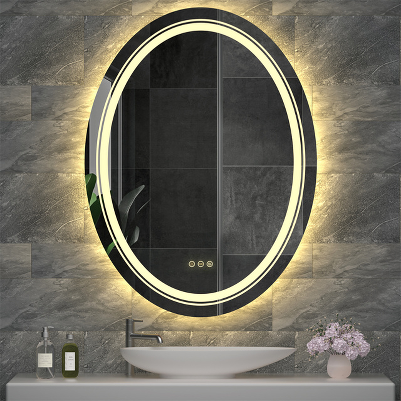 LED Illuminated Mirror Oval Bathroom Makeup Mirror with Dimmable