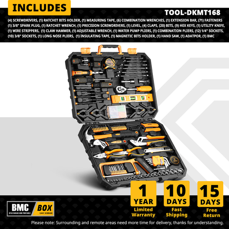 DKMT168 Woodworking Tools Multi Tool with Tool Box Socket Set and Torque Wrench 168 Pcs Hand Tool Edc