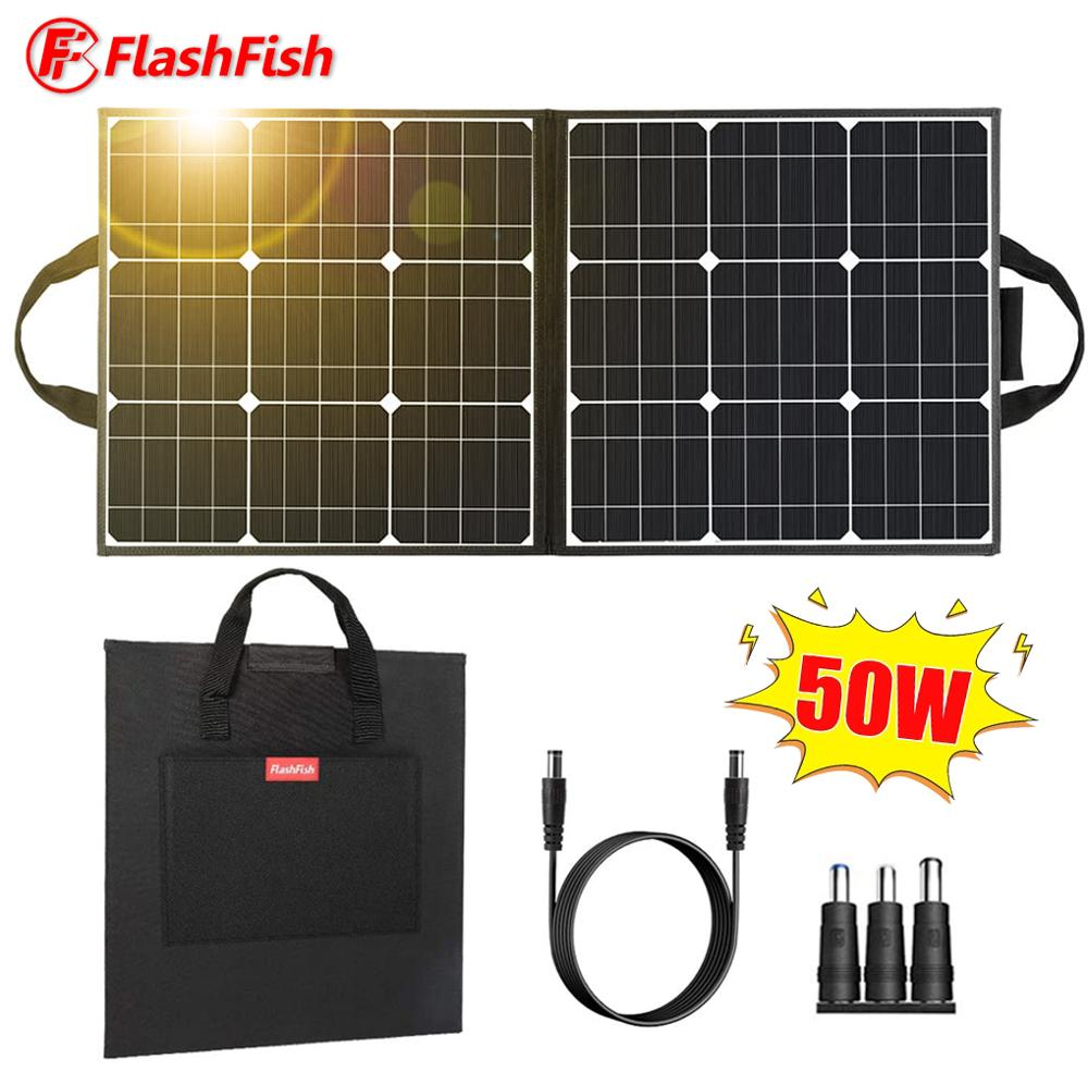 Portable Solar Panel 50W 18V Flashfish Sunpower Foldable Solar Charger Battery Cells 5V USB Outdoor Garden for Generator Phones