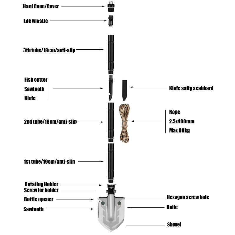 MT1027 Multifunction Camping Shovel Survival Folding Shovels Military Tactical Shovel Hiking Outdoor Garden Hoe Digging Tool Kit