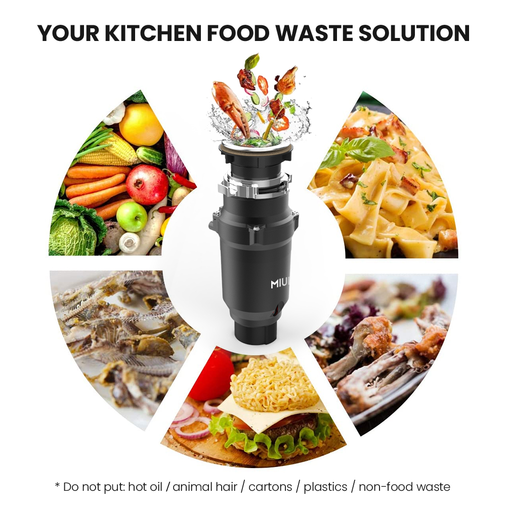 Continuous Feed Garbage Disposal with Sound Reduction,1/2 HP Stainless Steel Food Waste Grinding System,Power Cord Included