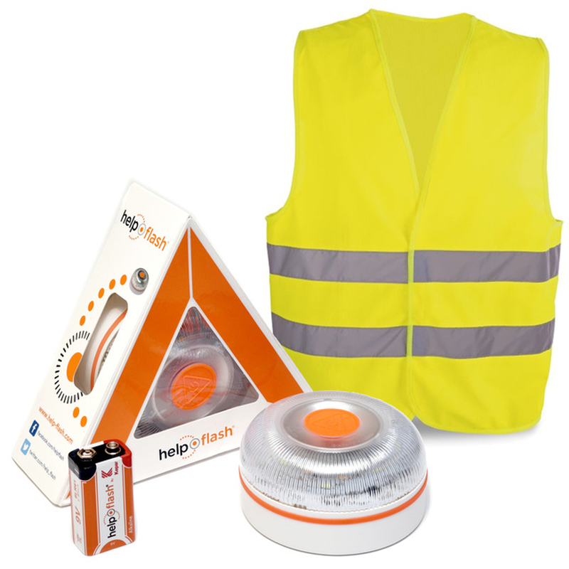 -Standalone Emergency Light, V16 Hazard Presenter Signal, Approved, DGT Regulations + Hammer + Vest