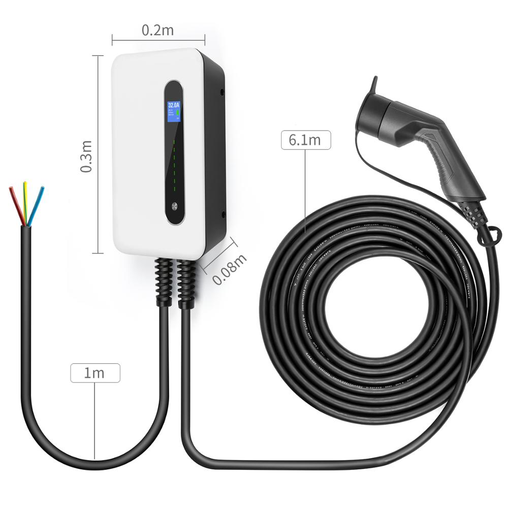 32A EVSE Wallbox EV Car Charger Electric Vehicle Charging Station Wall-Mounted IP66 Type 2 Cable IEC 62196-2 Level 2 240V 7.6KW