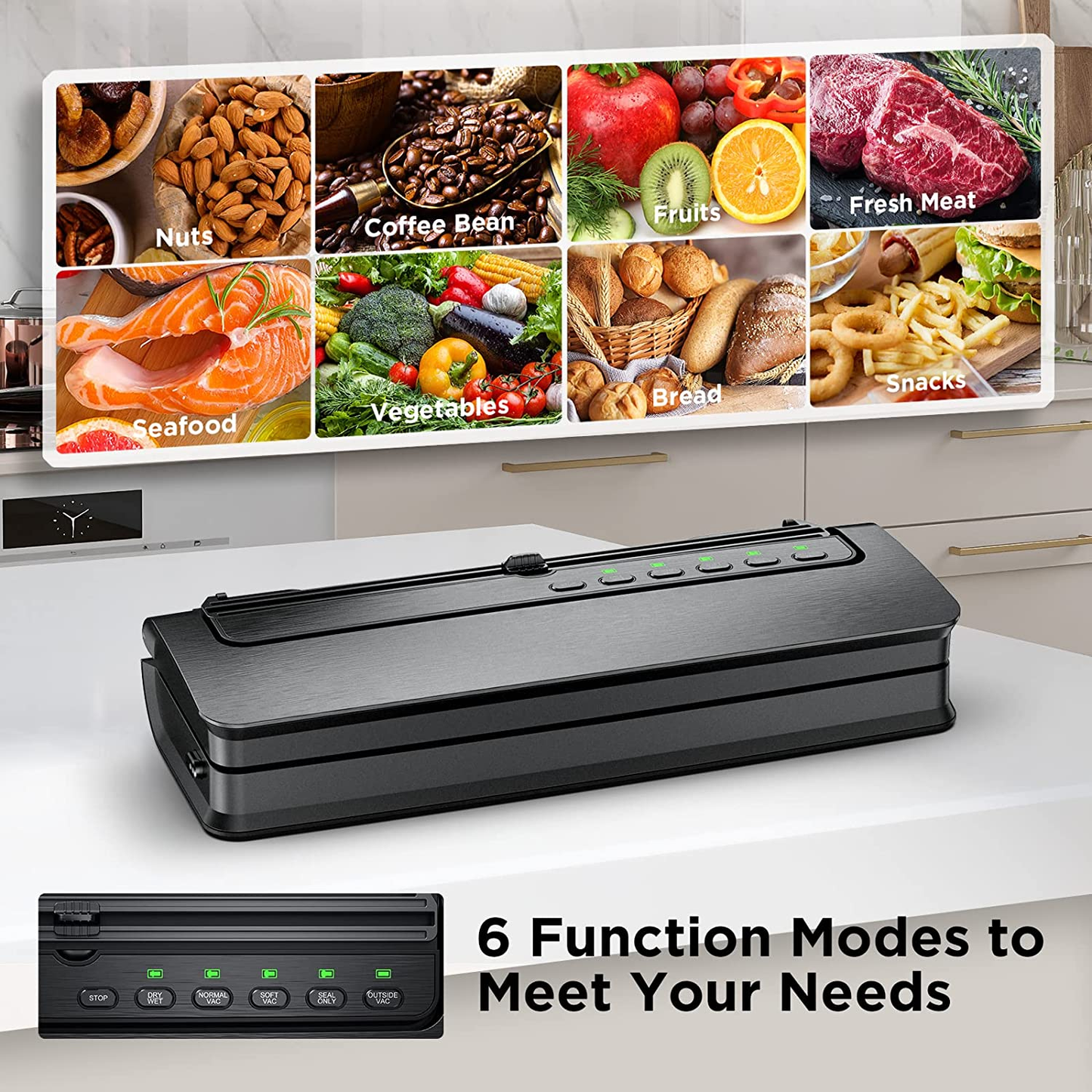 Professional Vacuum Sealer Dry and Wet Food Vacuum Sealer Machine with Vacuum Sealing Bag Roll Built-In Cutter and Stand