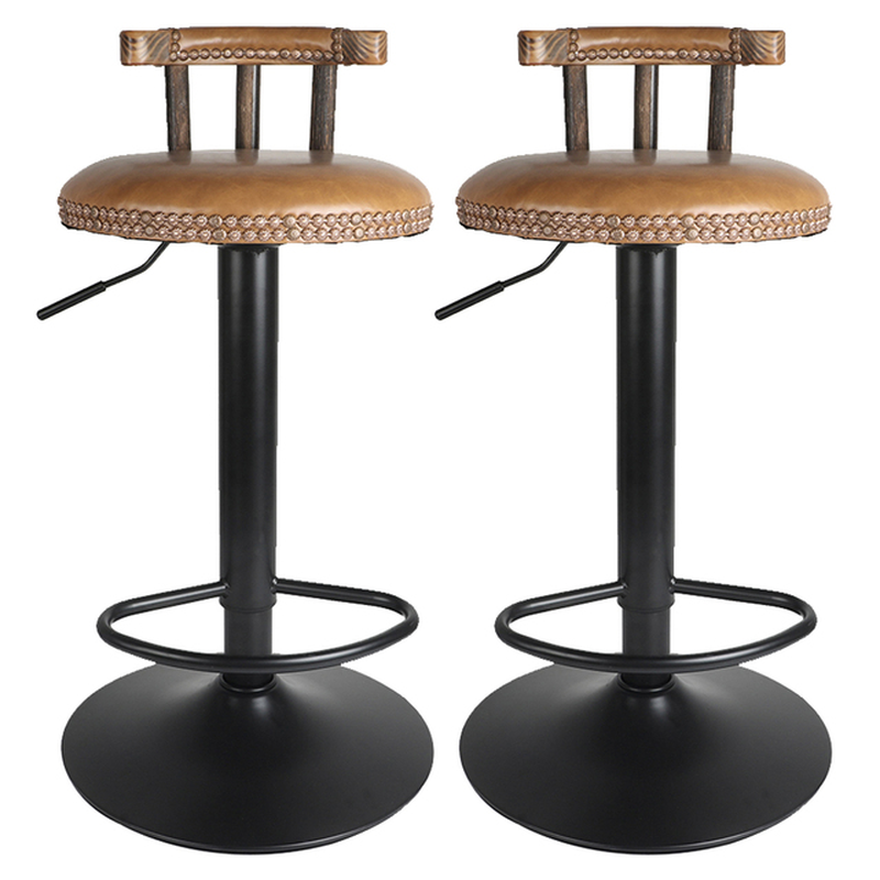 Set of 2 Retro Adjustable round Leather Seat Bar Stool High Leg Elegant Swivel Backed Barstool Hydraulic Chair