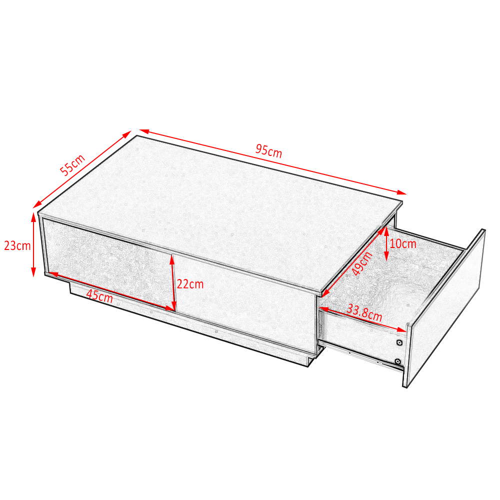 Coffee Table Rectangle Living Room Storage with RGB LED + Large Drawer for Livingroom Sofa Table White / Black Color