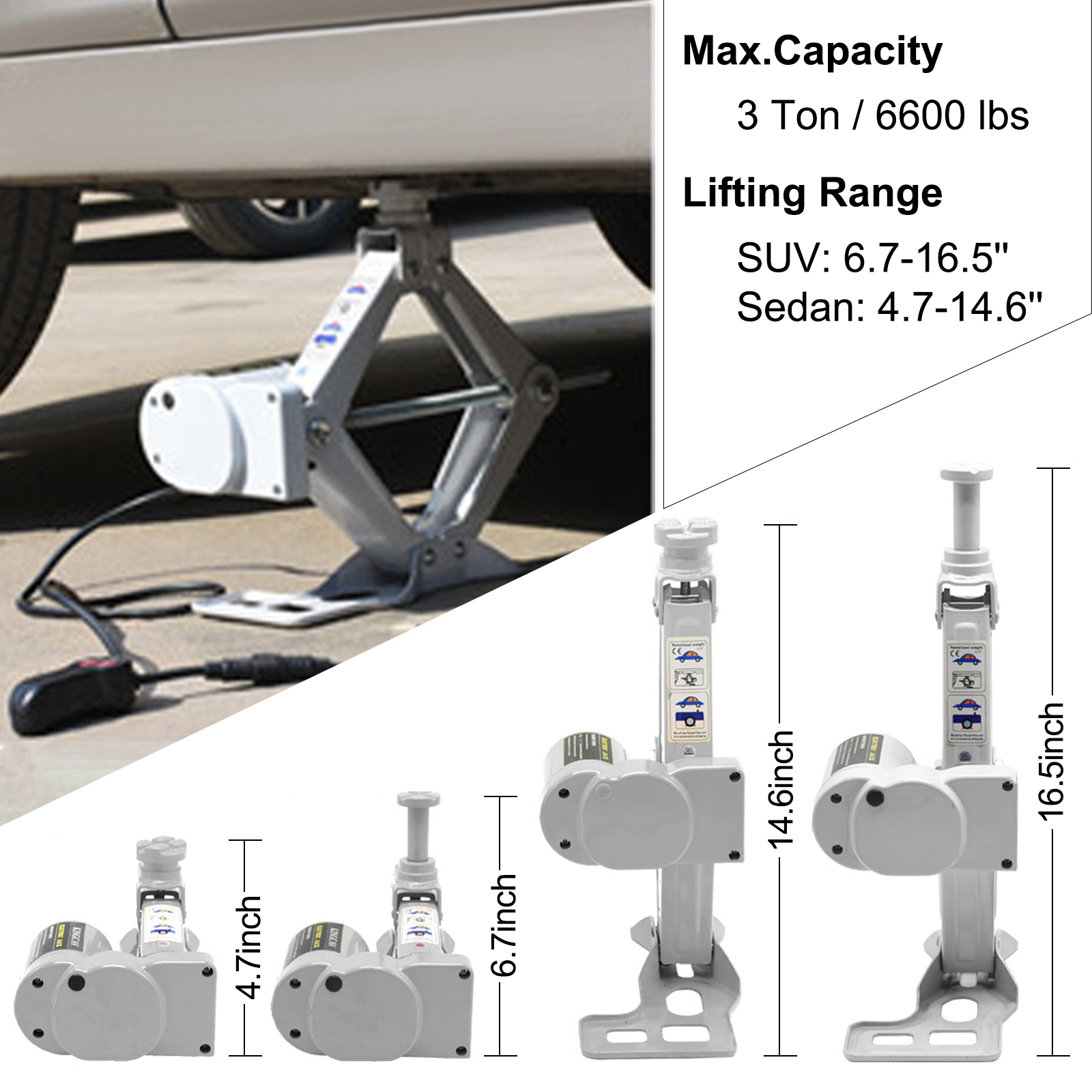 3 Ton Electric Car Jack Lifting Set DC 12V Car Scissors Floor Jacks Kit W/ Impact Wrench Air Pump SUV Auto Car Repair Tool