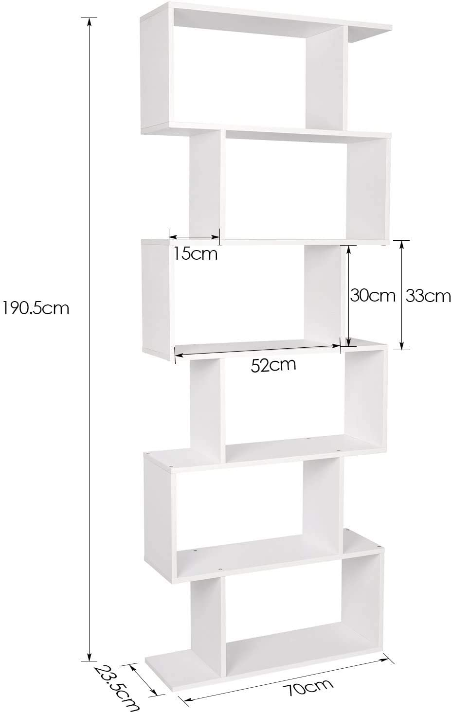 Wooden Bookshelf 6 Tier Storage Shelf S Shape Bookcase Display Shelving Unit