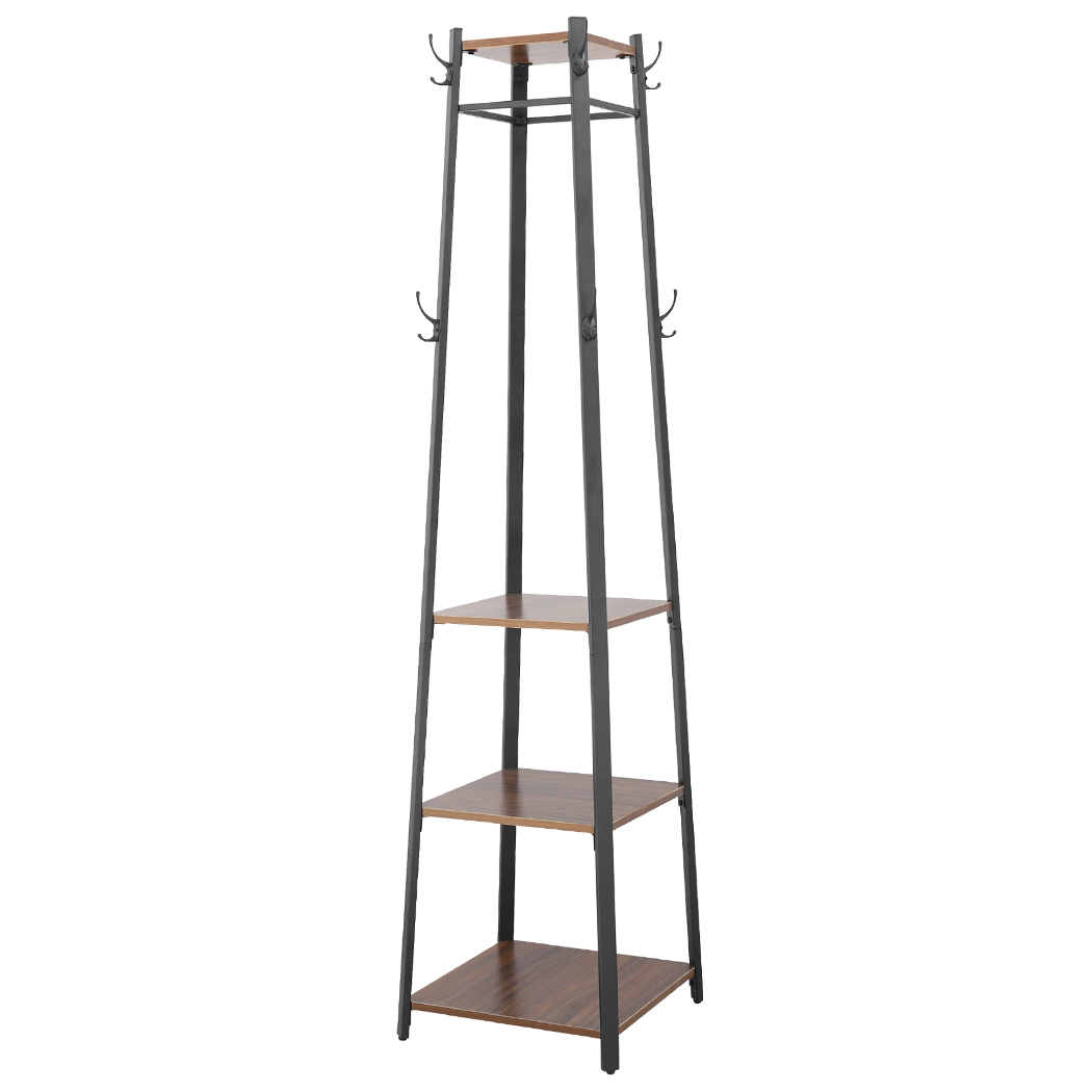 8 Hook Freestanding Coat Rack with Storage Shelves Hall Trees for Scarves, Bags and Umbrellas