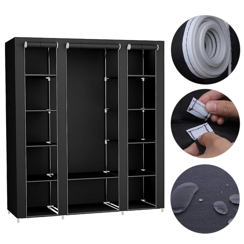 Closet Wardrobe Clothes Storage Organizer Shelf with Rack Non-Woven Fabrics Portable Bedroom Furniture 175*150*45Cm HWC