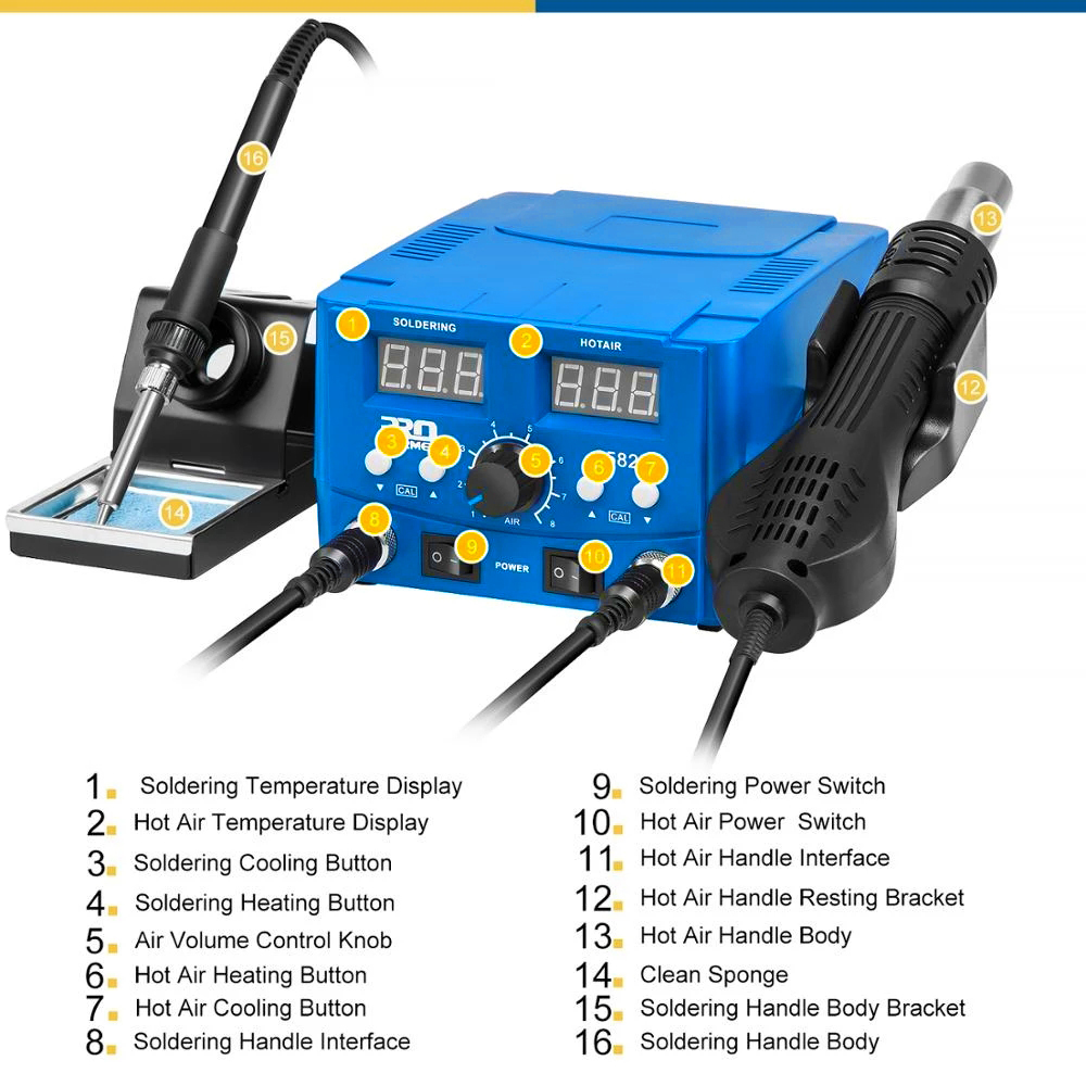 800W SMD Soldering Station Quick Heat Electric Hot Air Gun 2 in 1 Led Display Electric Soldering Iron BGA Rework Welding Station