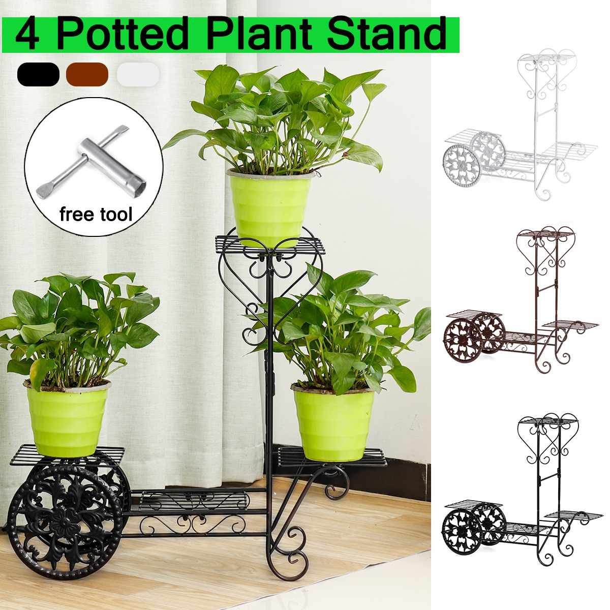 4 Tiers Fashion Iron Plant Stand Flower Shelf for Rack Balcony Simple Indoor Living Room Coffee Bar Garden Flower Pot Shelf