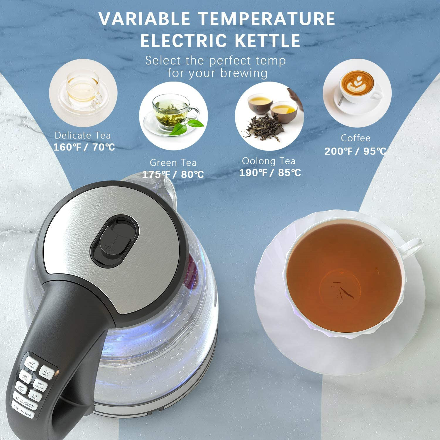 2.0L Electric Kettle with Temperature Control for Tea Coffee Cordless Water Heater Teapot Smart Kitchen Appliances 220V