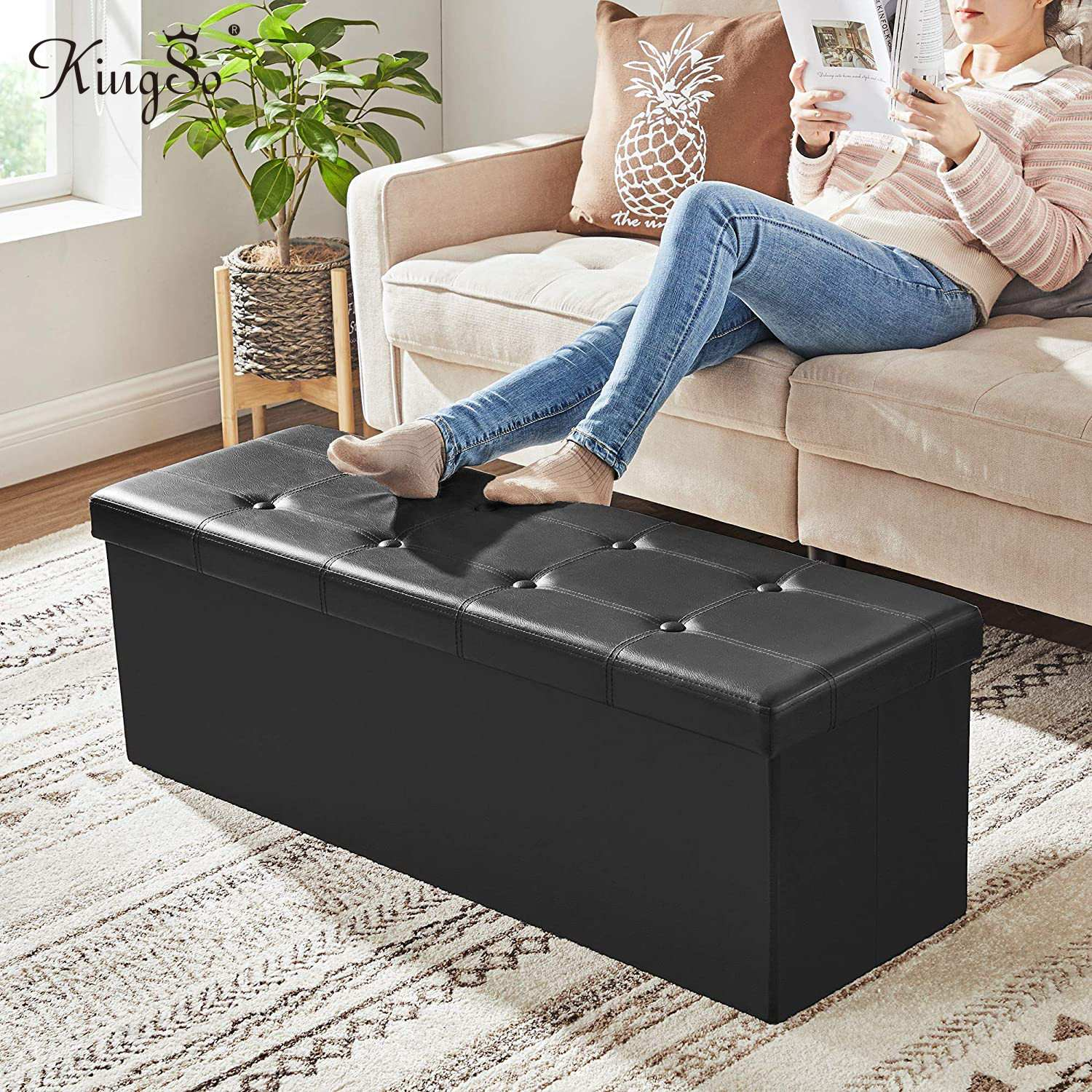 Storage Benches Foldable Stool with Storage Space Home Sofa Ottoman Seat Bench Chest Storage Box Living Room Furniture