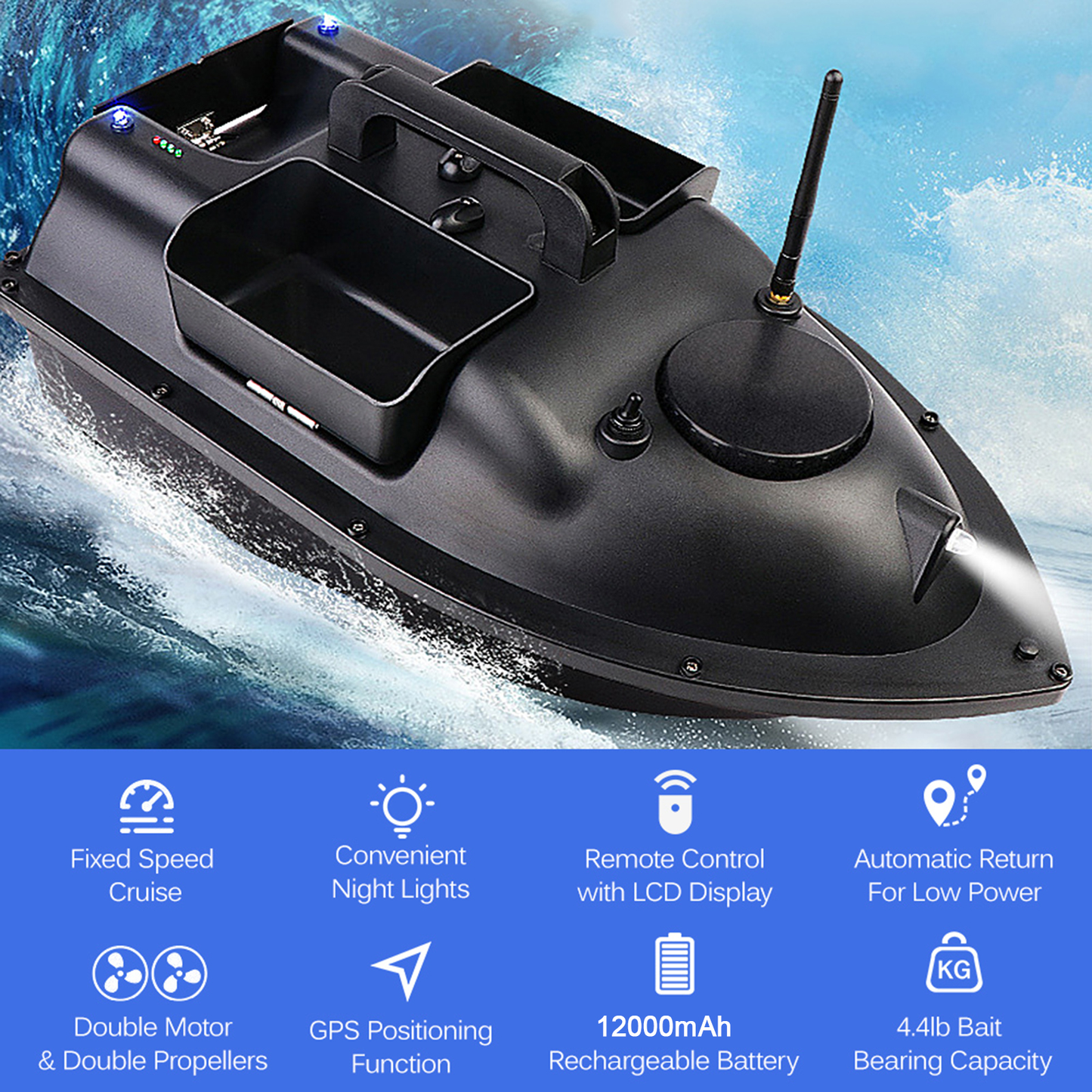 5200/12000Mah GPS Fishing Bait Boat with 3 Bait Containers Wireless Bait Boat with Automatic Return Function Europe Stock