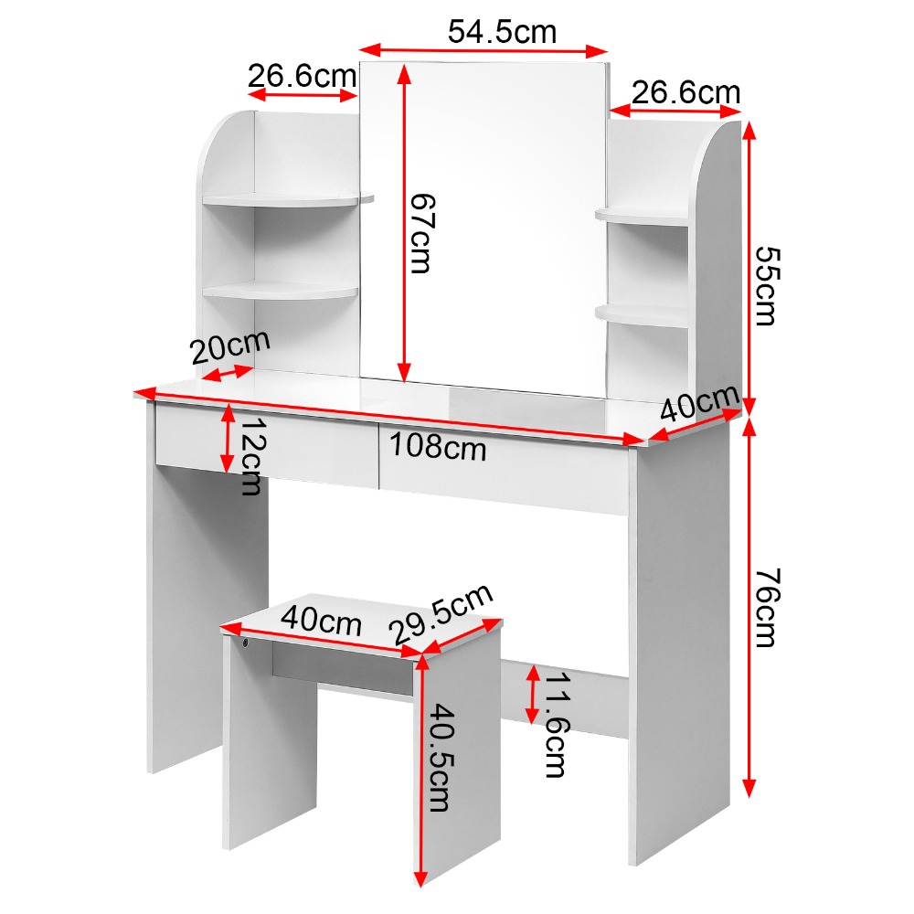 Modern Dressing Table Set Cosmetic Table with Mirror 2 Drawers 4 Shelves for Home Bedroom 108X42X142Cm