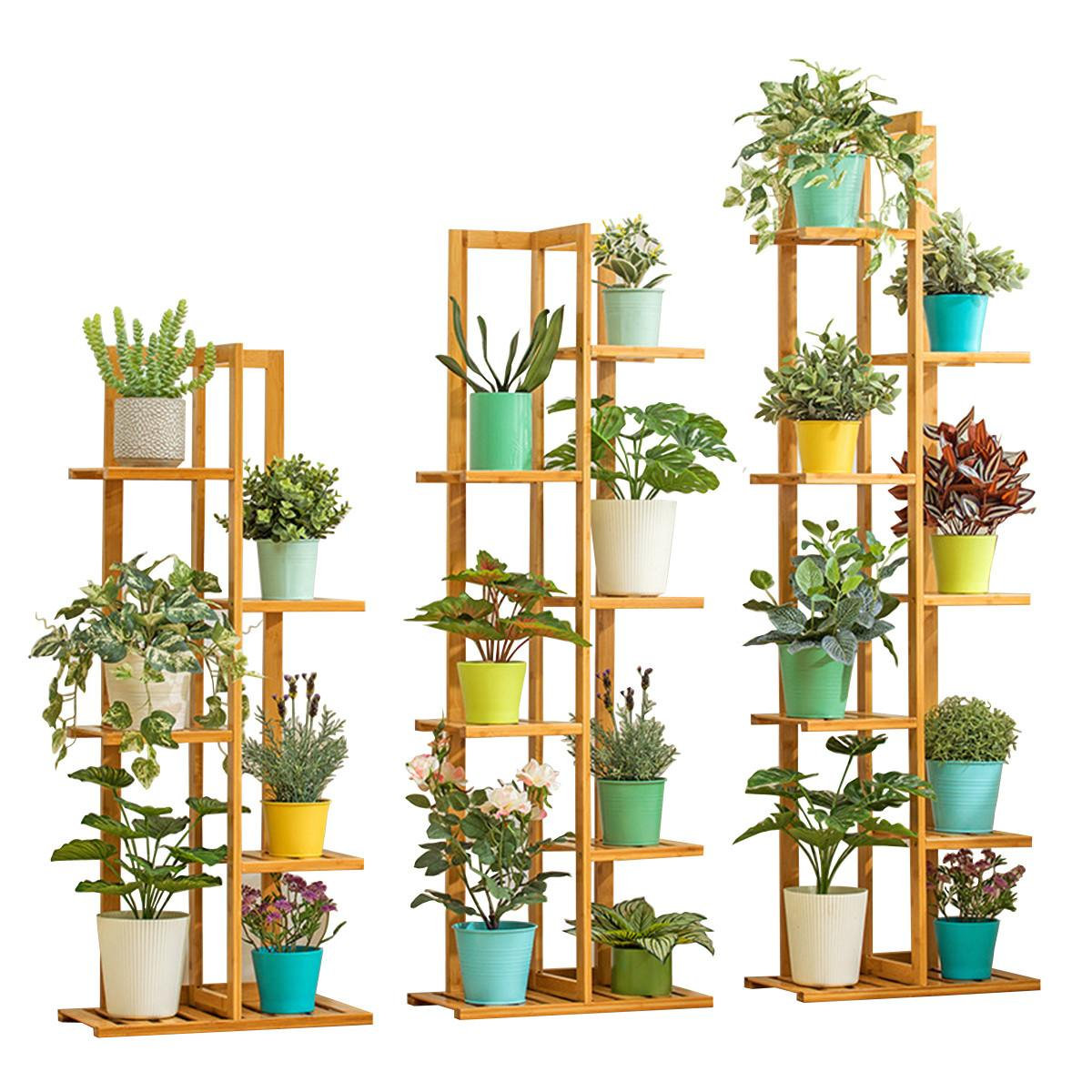 5/6/7Layers Bamboo Flower Stand Pots Tray Plant Shelves Planter Display Rack Storage Holder Shelf Home Balcony Garden Decoration