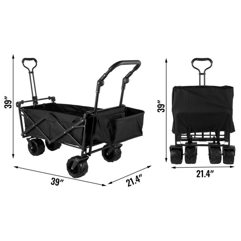 7In Wheel Folding Wagon Cart 220.5 Capacity W/ Adjustable Handle Pull Oxford Cloth Collapsible Outdoor Garden Trolley Cart