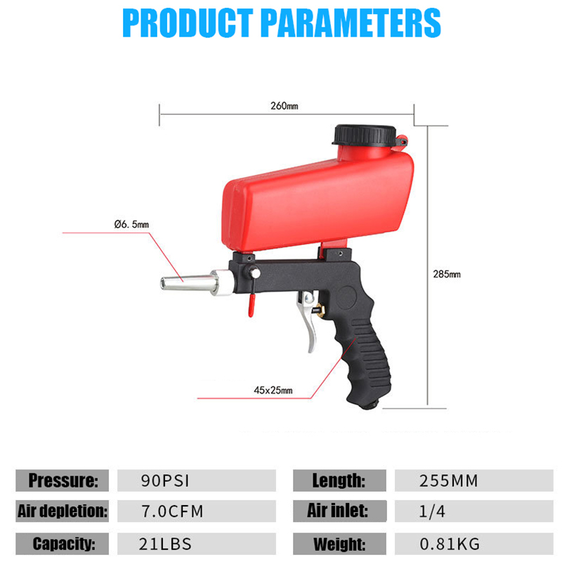 90Psi Portable Gravity Pneumatic Sandblaster Gun Lightweight Aluminium Handheld Blasting Device Spray Gun 700Cfm Power Tool