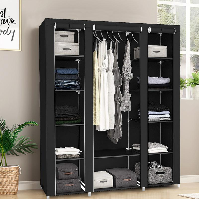 Closet Wardrobe Clothes Storage Organizer Shelf with Rack Non-Woven Fabrics Portable Bedroom Furniture 175*150*45Cm HWC