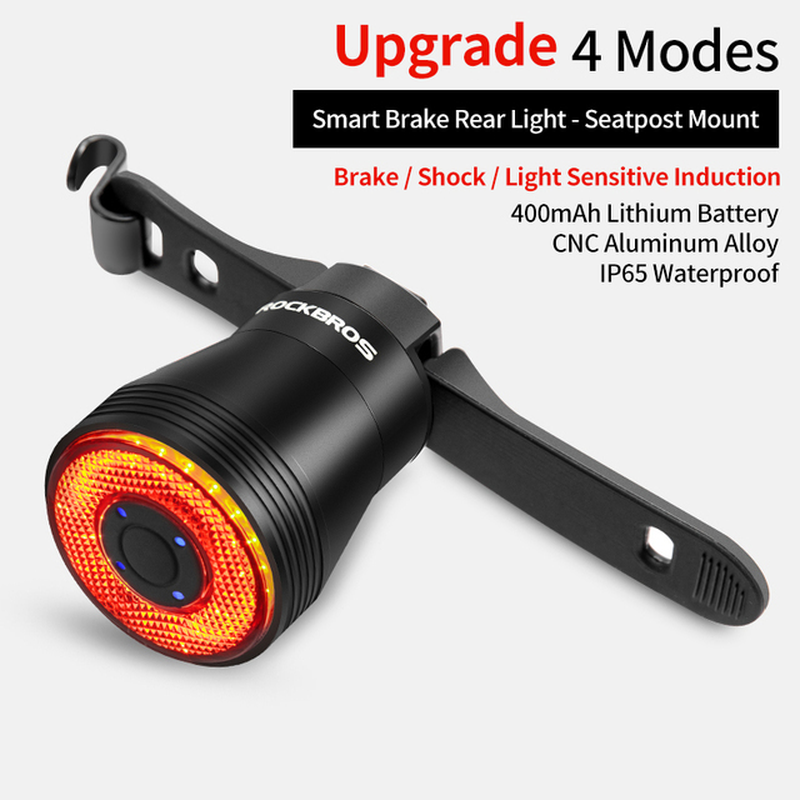 Smart Bicycle Rear Light Auto Start/Stop Brake Sensing Ipx6 Waterproof LED USB Rechargeable Flashlight Bike Accessories