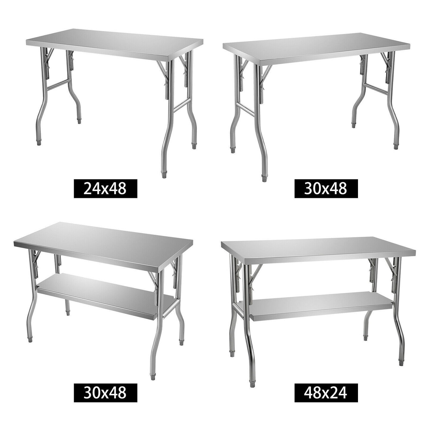 Single/Double-Shelf Professional Stainless Steel Open Kitchen Folding Work Prep Tables Easy Storage for Home Commercial