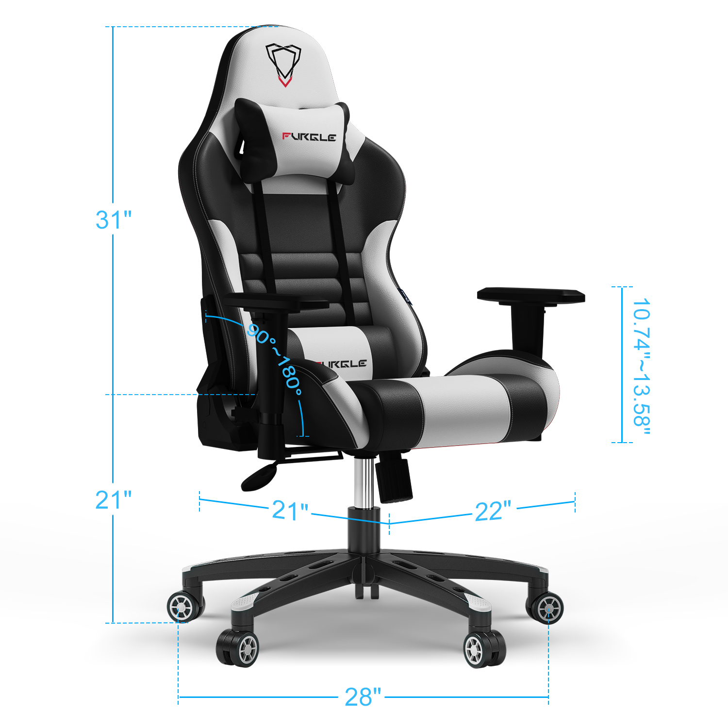 Carry Series Gaming Chair 360° Swivel Ergonomic Racing-Style 90-160 Degree Decline Office Chair Black White Colors