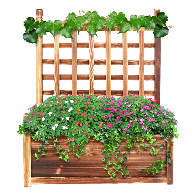 Large Wood Planter Free Standing Plant Raised Bed with Trellis for Garden Yard