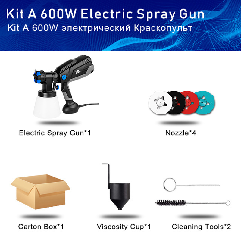 600W/750W Electric Spray Gun 4 Nozzle Sizes 1000Ml/1200Ml HVLP Household Paint Sprayer Flow Control Easy Spraying by