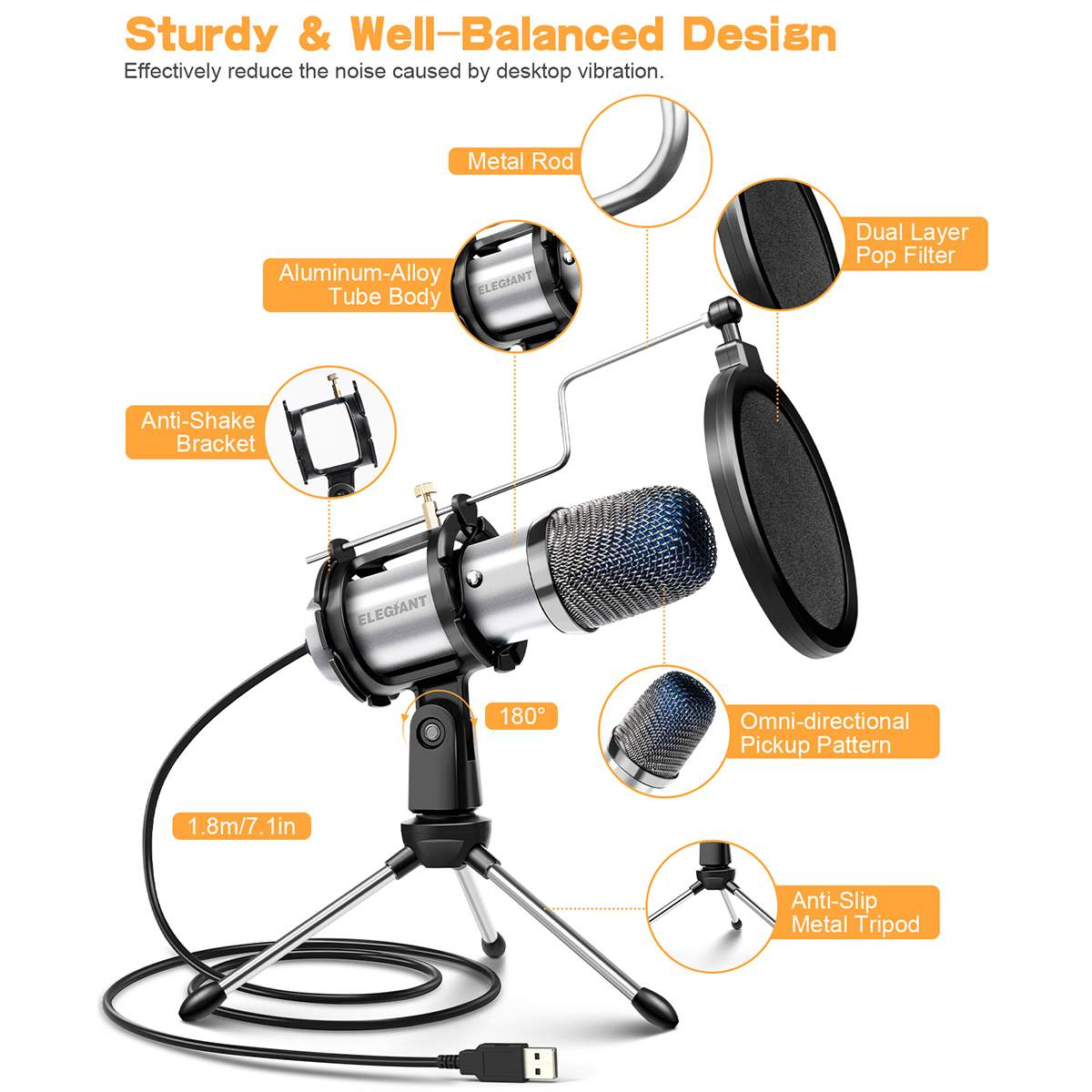 EGM-04 USB Gaming Microphone Computer Studio Tripod Stand Condenser Desktop Mic for PS4 PC Skype Youtube Podcasting