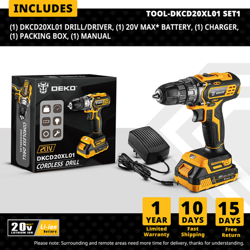 20V MAX Cordless Drill Power Tools Wireless Drills Rechargeable Drill Set for Electric Screwdriver Battery Driller Tool